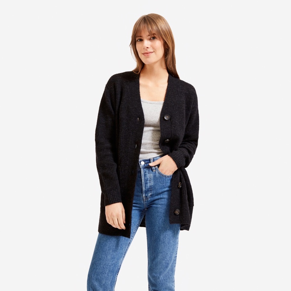 EUC Everlane Oversized Alpaca Cardigan - Heathered Black - Size M